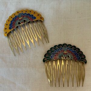 2 Vintage Peacock Hair Combs